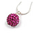 Magenta Crystal Ball Pendant On Silver Tone Snake Style Chain - 40cm Length/ 4cm Extention
