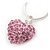Baby Pink Crystal 3D Heart Pendant On Silver Tone Snake Style Chain - 40cm Length/ 4cm Extention - view 3