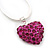 Magenta Crystal 3D Heart Pendant On Silver Tone Snake Style Chain - 40cm Length/ 4cm Extention - view 2