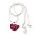 Magenta Crystal 3D Heart Pendant On Silver Tone Snake Style Chain - 40cm Length/ 4cm Extention - view 3