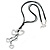 Silver Tone Multi Heart Tassel Pendant with Black Waxed Cotton Cords - 68cm L/ 7cm Ext, 17cm Tassel