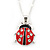 Cute Diamante Black, Red Enamel Ladybug Pendant On Silver Tone Chain - 40cm Length/ 4cm Extension