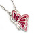 Pink Enamel Butterfly Pendant With Silver Tone Chain - 38cm Length/ 7cm Extension - view 2