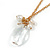 Long Oval Stone, Simulated Pearl Bead Pendant with Gold Tone Chain - 88cm L - view 5