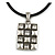Burn Silver Crystal Square Pendant With Black Leather Style Cord - 38cm Length