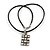 Burn Silver Crystal Square Pendant With Black Leather Style Cord - 38cm Length - view 2