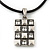 Burn Silver Crystal Square Pendant With Black Leather Style Cord - 38cm Length - view 6