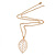 Filigree Leaf Pendant With Long Gold Tone Chain - 58cm L - view 3