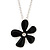 Black Enamel Flower Pendant With Silver Tone Oval Link Chain - 40cm Length/ 7cm Extension