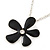 Black Enamel Flower Pendant With Silver Tone Oval Link Chain - 40cm Length/ 7cm Extension - view 2