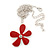 Red Enamel Flower Pendant With Silver Tone Oval Link Chain - 40cm Length/ 7cm Extension - view 3
