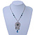 Vintage Inspired Filigree, Crystal Pendant With Light Blue Beaded Chain In Pewter Tone - 44cm Length/ 7cm Extender - view 4