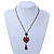 Vintage Inspired Red/ Cranberry Charm Heart Pendant With Double Bronze Tone Chains - 44cm L/ 7cm Ext - view 5
