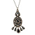 Victorian Style Black Enamel, Floral Charm Pendant With 80cm L Pewter Tone Chain - view 4