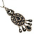 Victorian Style Black Enamel, Floral Charm Pendant With 80cm L Pewter Tone Chain - view 7