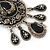 Victorian Style Black Enamel, Floral Charm Pendant With 80cm L Pewter Tone Chain - view 8