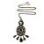 Victorian Style Black Enamel, Floral Charm Pendant With 80cm L Pewter Tone Chain - view 6