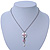 Delicate White, Pink Enamel Medallion Pendant With Antique Silver Chain Necklace - 36cm Length/ 7cm Extension - view 8