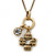 Vintage Inspired Small Inscripted Clover & Crystal Bead Pendant With Gold Tone Chain - 36cm Length/ 7cm Extension