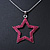 Glittering Fuchsia Open Star Pendant With Silver Tone Snake Chain - 36cm Length/ 8cm Extension - view 3