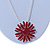 Dark Red Enamel Flower Pendant with Long Thick Silver Tone Chain - 86cm L - view 7