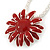 Dark Red Enamel Flower Pendant with Long Thick Silver Tone Chain - 86cm L - view 4