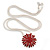 Dark Red Enamel Flower Pendant with Long Thick Silver Tone Chain - 86cm L - view 2