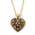 Small Burn Gold Marcasite Crystal 'Heart' Pendant With Gold Tone Chain - 40cm Length/ 5cm Extension