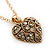 Small Burn Gold Marcasite Crystal 'Heart' Pendant With Gold Tone Chain - 40cm Length/ 5cm Extension - view 2