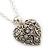 Small Burn Silver Marcasite Crystal 'Heart' Pendant With Silver Tone Chain - 40cm Length/ 5cm Extension - view 2