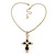 Victorian Style Diamante Statement Cross Pendant With Gold Tone Snake Chain - 38cm Length/ 7cm Extension - view 2