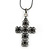 Victorian Style Filigree, Diamante Statement Cross Pendant With Black Tone Snake Chain - 38cm Length/ 7cm Extension