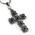 Victorian Style Filigree, Diamante Statement Cross Pendant With Black Tone Snake Chain - 38cm Length/ 7cm Extension - view 3