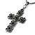 Victorian Style Filigree, Diamante Statement Cross Pendant With Black Tone Snake Chain - 38cm Length/ 7cm Extension - view 8