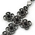Victorian Style Filigree, Diamante Statement Cross Pendant With Black Tone Snake Chain - 38cm Length/ 7cm Extension - view 4