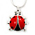 Black, Red Enamel Ladybug Pendant With Silver Tone Snake Chain - 40cm Length/ 4cm Extension
