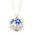Blue, White Enamel, Crystal Flower Ball Pendant With Silver Tone Chain - 40cm Length/ 5cm Extension - view 2