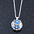 Blue, White Enamel, Crystal Flower Ball Pendant With Silver Tone Chain - 40cm Length/ 5cm Extension - view 5