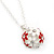 White, Red Enamel, Crystal Flower Ball Pendant With Silver Tone Chain - 40cm Length/ 5cm Extension - view 2