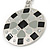Grey/ Black Enamel Geometric Pattern Medallion Pendant with 76cm Silver Tone Chain - view 5