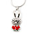 Small Crystal, Red Enamel Bunny Pendant With Silver Tone Snake Chain - 40cm Length/ 4cm Extension - view 4