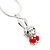 Small Crystal, Red Enamel Bunny Pendant With Silver Tone Snake Chain - 40cm Length/ 4cm Extension - view 3
