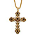 Large Topaz/ Amber Coloured Crystal, Filigree Cross Pendant With Thick Gold Tone Chain - 76cm L