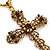 Large Topaz/ Amber Coloured Crystal, Filigree Cross Pendant With Thick Gold Tone Chain - 76cm L - view 2