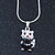 Cute Black Enamel, Crystal 'Kitten' Pendant With Snake Chain In Silver Tone - 40cm Length/ 5cm Extension - view 2