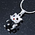 Cute Black Enamel, Crystal 'Kitten' Pendant With Snake Chain In Silver Tone - 40cm Length/ 5cm Extension - view 4