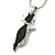 Black Crystal Cat Pendant With Snake Chain In Silver Tone - 40cm Length/ 5cm Extension - view 2