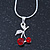 Red, Clear Crystal Double Cherry Pendant With Silver Tone Snake Chain - 40cm Length/ 4cm Extension - view 2