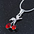 Red, Clear Crystal Double Cherry Pendant With Silver Tone Snake Chain - 40cm Length/ 4cm Extension - view 6