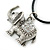 Clear Crystal Elephant Pendant With Black Leather Cord In Burnt Silver Tone - 40cm L/ 4cm Ext - view 8